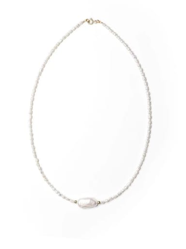 Titanium Steel Freshwater Pearl Geometric Artisan Beaded Necklace