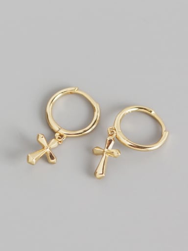 Gold 925 Sterling Silver Cross Minimalist Huggie Earring