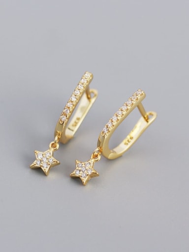 Golden 925 Sterling Silver Cubic Zirconia Star Minimalist Huggie Earring
