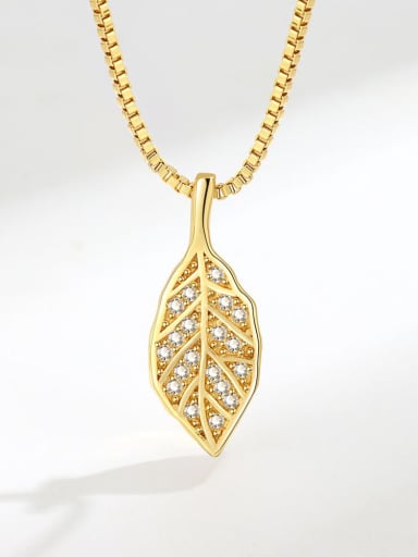 18K gold 925 Sterling Silver Cubic Zirconia Leaf Dainty Necklace