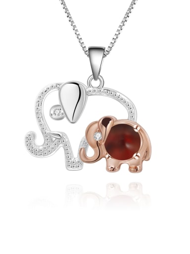 Natural Garnet Pendant + chain 925 Sterling Silver Natural Stone  Cute Elephant Pendant Necklace