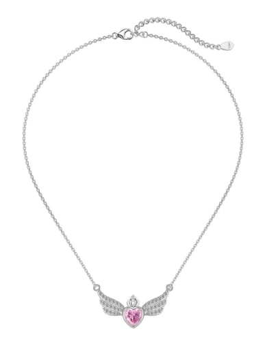 DY190769 S W BF 925 Sterling Silver Cubic Zirconia Heart Wing Dainty Necklace