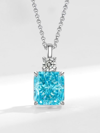 Platinum Gold (Blue ) 925 Sterling Silver High Carbon Diamond Geometric Luxury Necklace