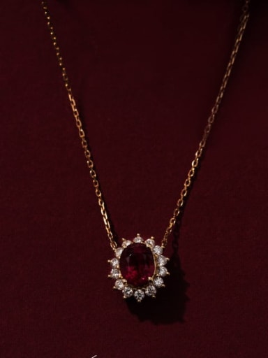 925 Sterling Silver Garnet Flower Dainty Necklace