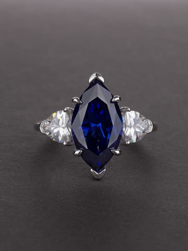 Blue [R 0313] 925 Sterling Silver High Carbon Diamond Geometric Dainty Solitaire Ring