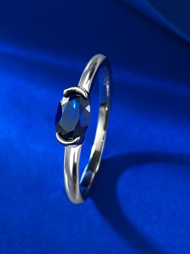 R933 Blue 925 Sterling Silver Cubic Zirconia Geometric Luxury Band Ring