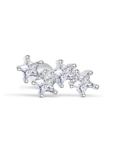 Single platinum 925 Sterling Silver Cubic Zirconia Flower Dainty Stud Earring