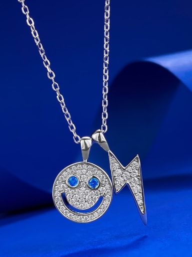 custom 925 Sterling Silver Cubic Zirconia Smiley Lightning Luxury Necklace