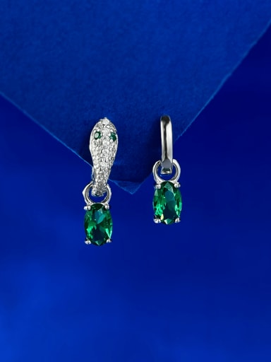 E550 Green +platinum 925 Sterling Silver Cubic Zirconia Snake Luxury Huggie Earring