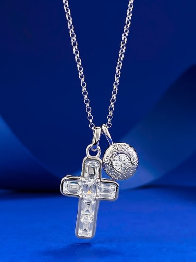 N422 Platinum 925 Sterling Silver Cubic Zirconia Cross Dainty Regligious Necklace