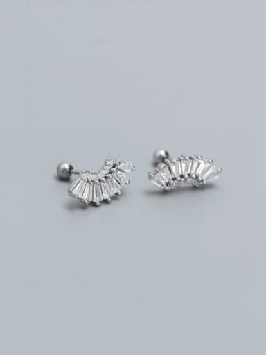 Platinum 925 Sterling Silver Cubic Zirconia Geometric Dainty Stud Earring