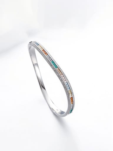 Silver colored diamond 925 Sterling Silver Cubic Zirconia Geometric Luxury Band Bangle