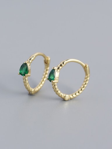 Golden (green stone) 925 Sterling Silver Cubic Zirconia Geometric Trend Huggie Earring