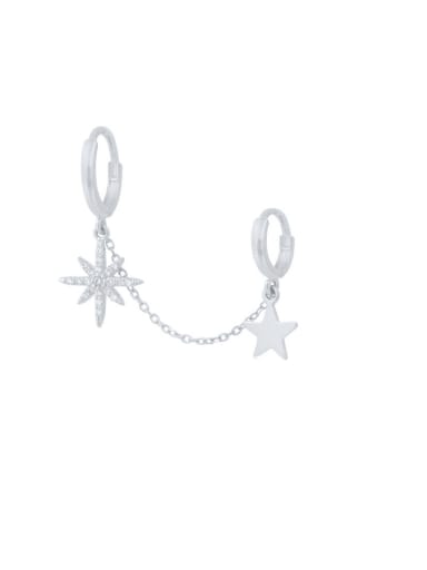 Platinum 925 Sterling Silver Pentagram Minimalist Huggie Earring