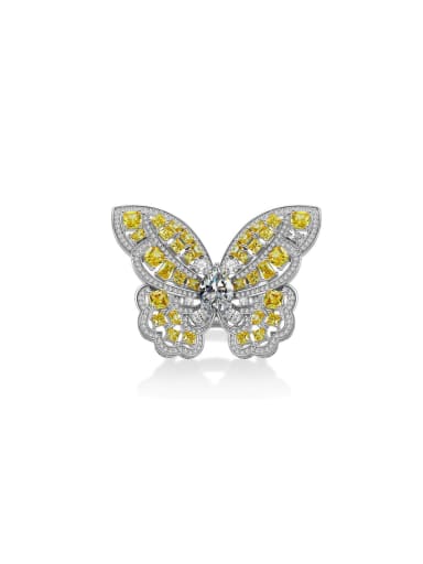 925 Sterling Silver High Carbon Diamond Yellow Butterfly Luxury Band Ring