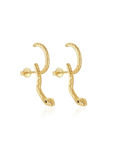 golden 925 Sterling Silver Snake Vintage Stud Earring