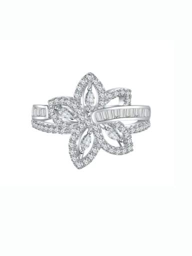 925 Sterling Silver Cubic Zirconia Irregular  Flower Luxury Band Ring