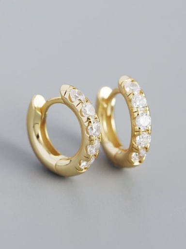 Gold (white stone) 925 Sterling Silver Rhinestone Geometric Vintage Huggie Earring