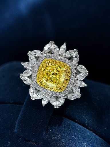 Yellow [R 2152] 925 Sterling Silver High Carbon Diamond Flower Luxury Ring