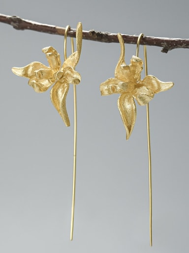 925 Sterling Silver Iris flower handmade creative design Dainty Hook Earring
