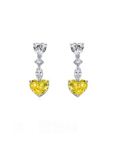 Yellow [E 1674] 925 Sterling Silver High Carbon Diamond Heart Luxury Cluster Earring
