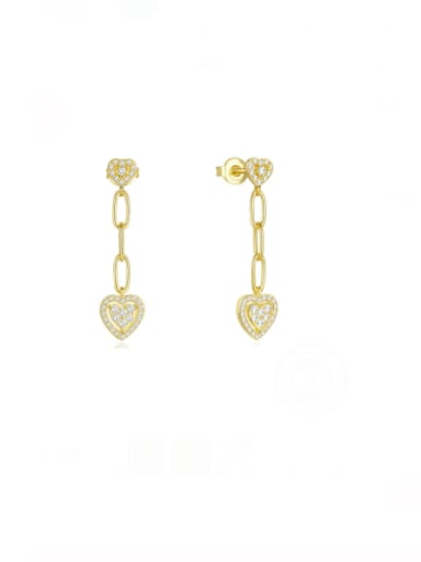 golden 925 Sterling Silver Cubic Zirconia Heart Dainty Drop Earring