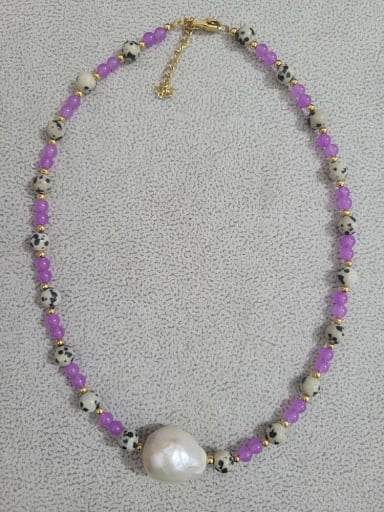 Flawed baroque pearl style Titanium Steel Freshwater Pearl Natural stone Bohemia Beaded Necklace