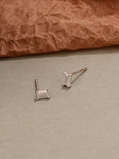 E1745 Platinum white 925 Sterling Silver Cubic Zirconia Geometric Minimalist Stud Earring