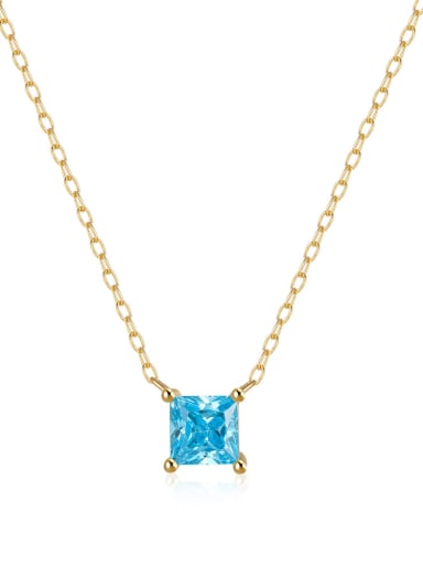 Gold Style 1 Blue Diamond 925 Sterling Silver Cubic Zirconia Geometric Dainty Necklace