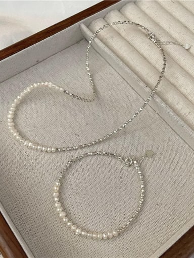Dainty 925 Sterling Silver Freshwater Pearl Bracelet and Necklace Set