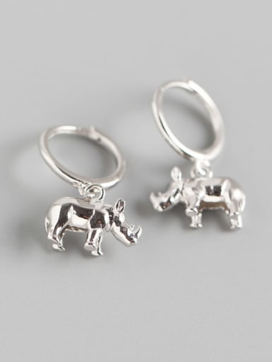 Platinum 925 Sterling Silver Cattle Cute Huggie Earring
