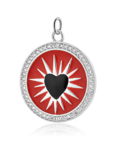 Platinum [Type A] 925 Sterling Silver Cubic Zirconia Enamel Trend Heart Pendant