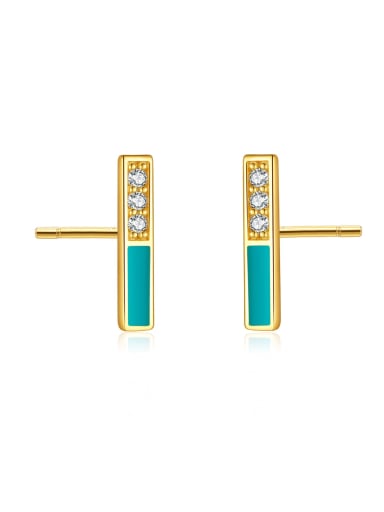 Green pine drip glue 925 Sterling Silver Cubic Zirconia Enamel Geometric Dainty Stud Earring