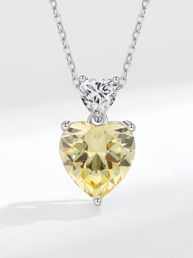 Platinum Gold (Yellow ) 925 Sterling Silver Cubic Zirconia Heart Luxury Necklace