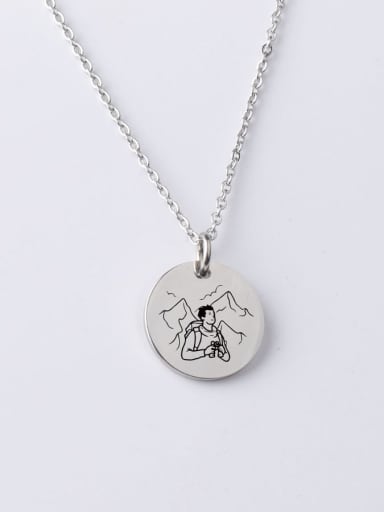 Steel yp001 34 20mm Stainless Steel Disc Record Mountaineering Cartoon Pattern Pendant Necklace