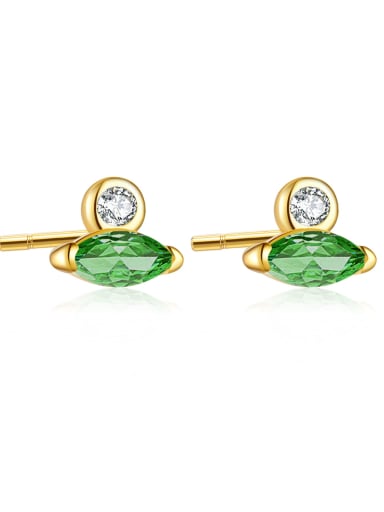 Golden [Green Stone] 925 Sterling Silver Cubic Zirconia Geometric Dainty Stud Earring