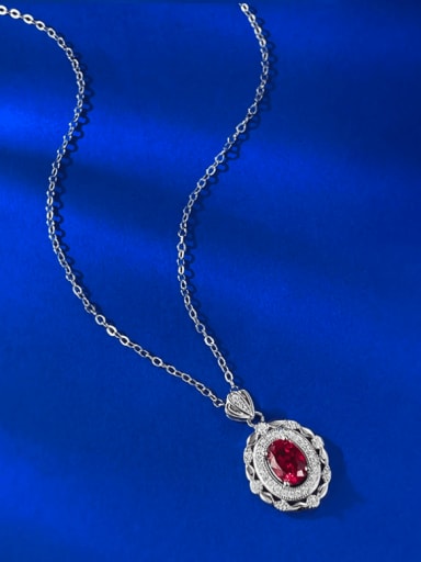 N426 Pigeon Blood Red 925 Sterling Silver Cubic Zirconia Geometric Dainty Necklace