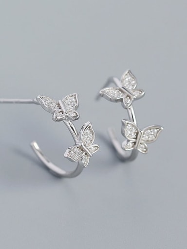 Platinum 925 Sterling Silver Cubic Zirconia Butterfly Minimalist Stud Earring