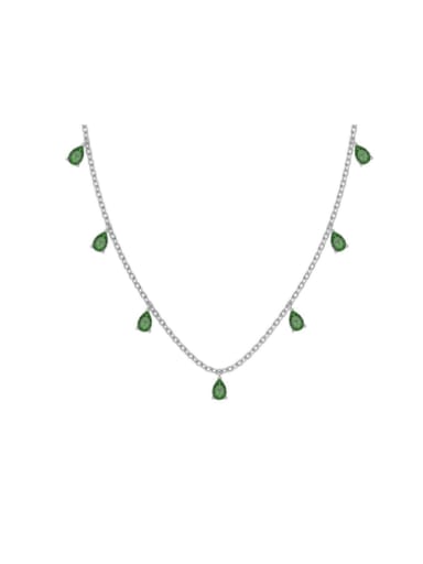 Platinum Green DY190856 S W GN 925 Sterling Silver Cubic Zirconia Water Drop Dainty Necklace