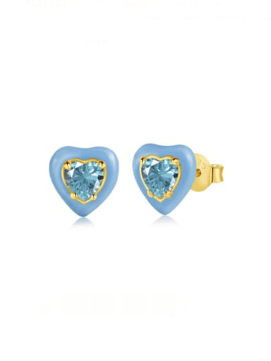 DY1D0215 S G BU 925 Sterling Silver Cubic Zirconia Enamel Heart Cute Stud Earring