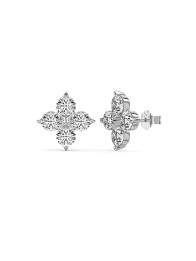 DY1D0341 S W WH 925 Sterling Silver Cubic Zirconia Flower Dainty Stud Earring