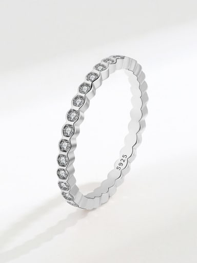 Platinum (full of diamonds) 925 Sterling Silver Cubic Zirconia Geometric Minimalist Band Ring