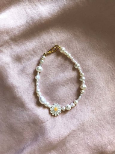 Titanium Steel Freshwater Pearl Flower Bohemia Handmade Beaded Bracelet