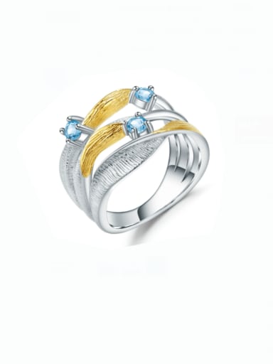 Swiss Blue Topaz stone ring 925 Sterling Silver Swiss Blue Topaz Geometric Luxury Stackable Ring