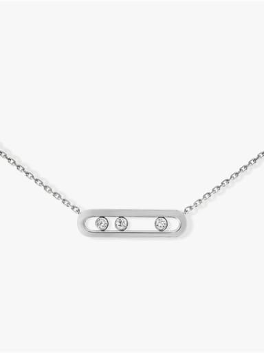 Flat Platinum Color 925 Sterling Silver Cubic Zirconia Necklace