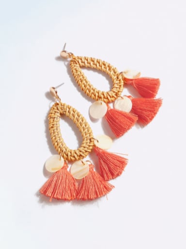 Orange e68596 Zinc Alloy Shell Multi Color Cotton Tassel Bohemia  Hand Weave Drop Earring
