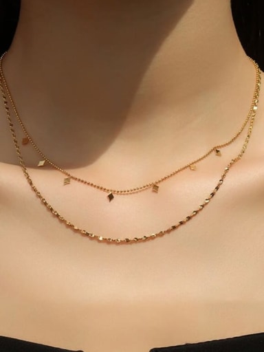 Titanium Steel  Minimalist Diamond Sequin Double Layer Gold Necklace