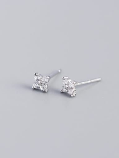 White gold white stone 925 Sterling Silver Cubic Zirconia Flower Dainty Stud Earring