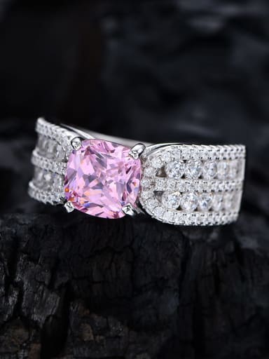 Pink 2 925 Sterling Silver High Carbon Diamond Geometric Luxury Cocktail Ring