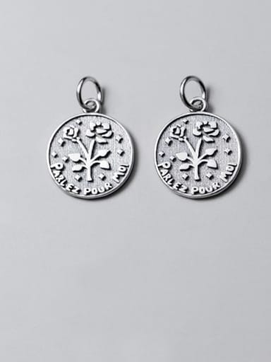 925 Sterling Silver Coin Message Flower Charm Height : 17 mm , Width: 14.5 mm
